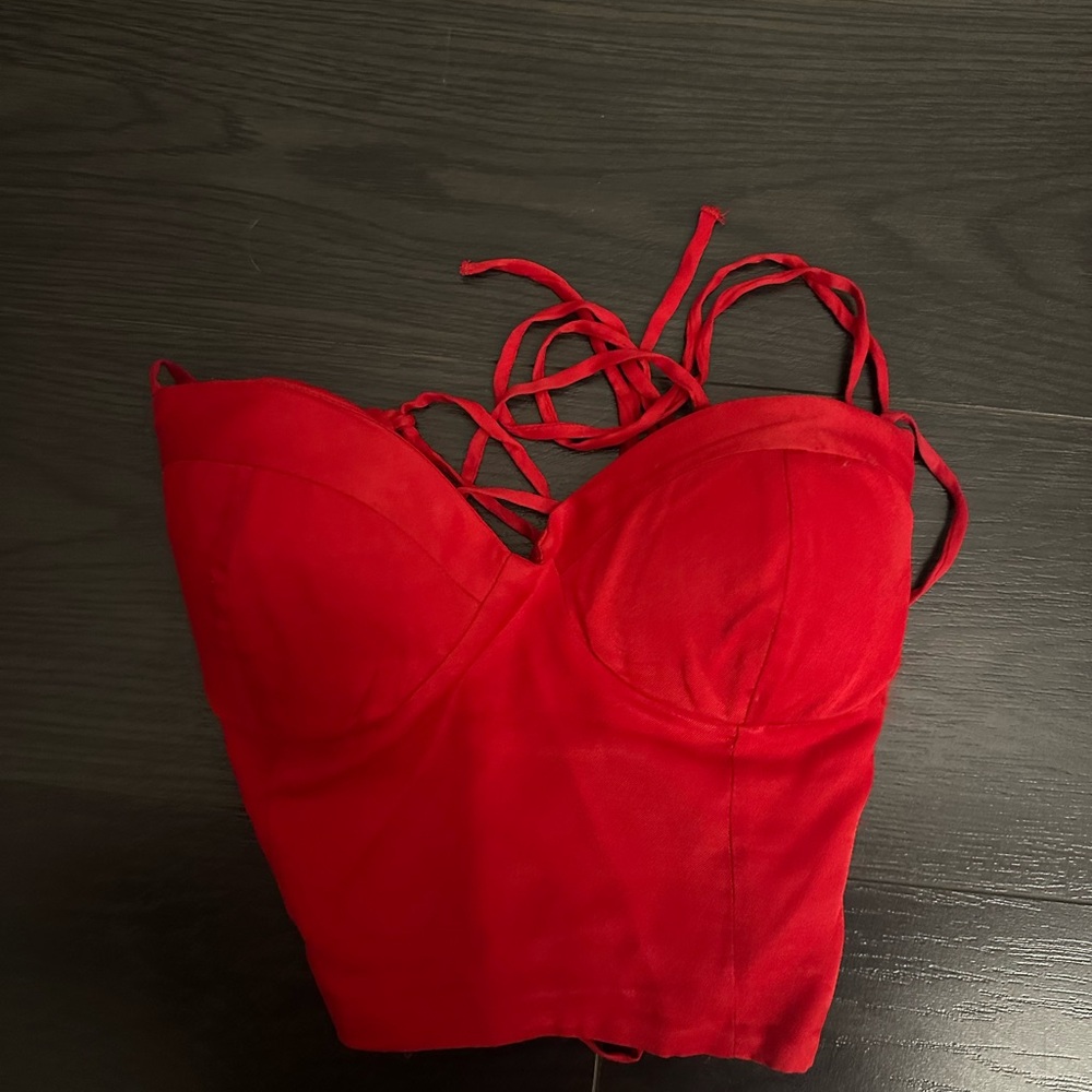 Zara Red Corset Lace Up Crop Top